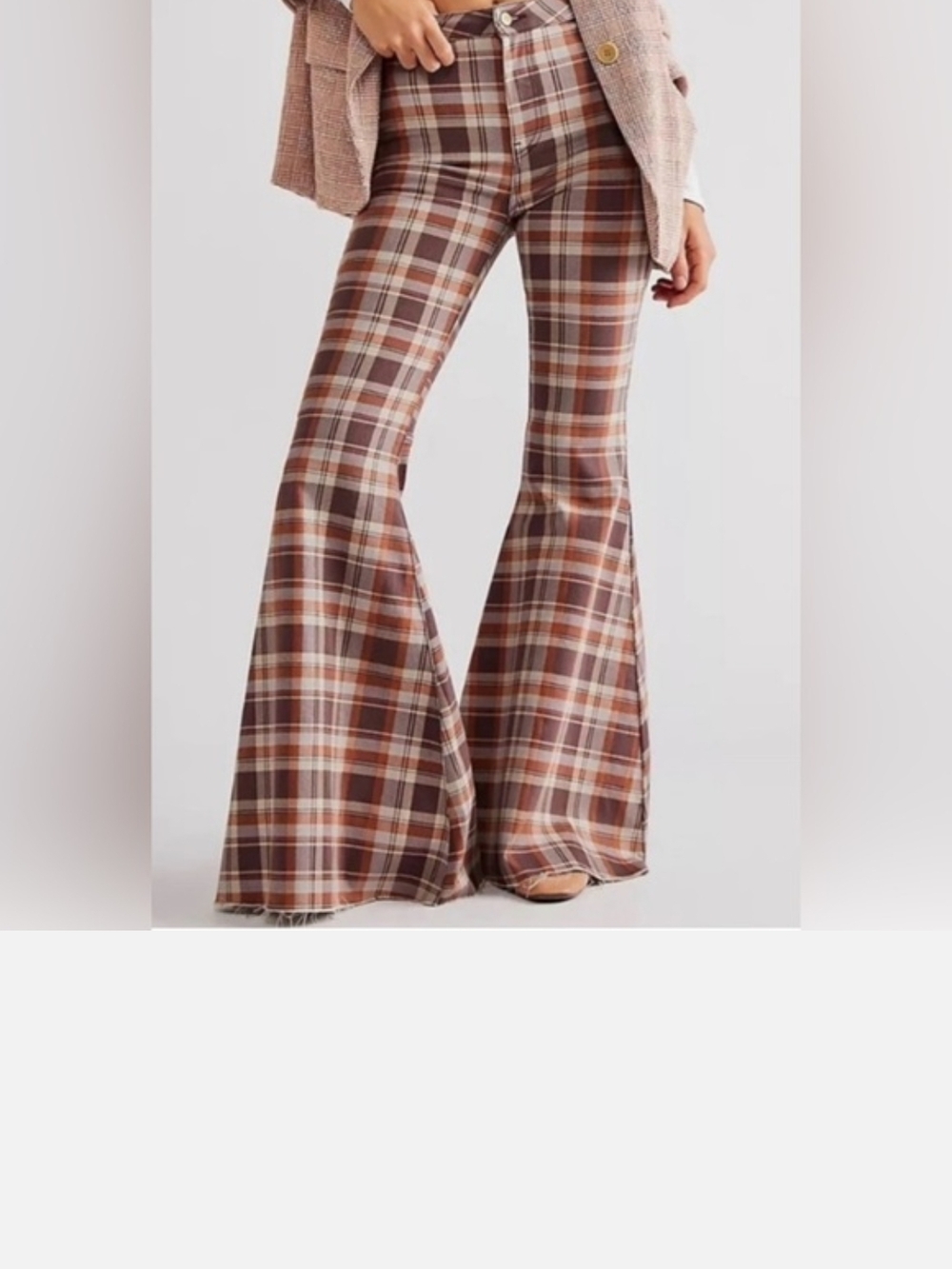 We The Free Just Float brown plaid ultra flare stretchy midrise pants sz 29